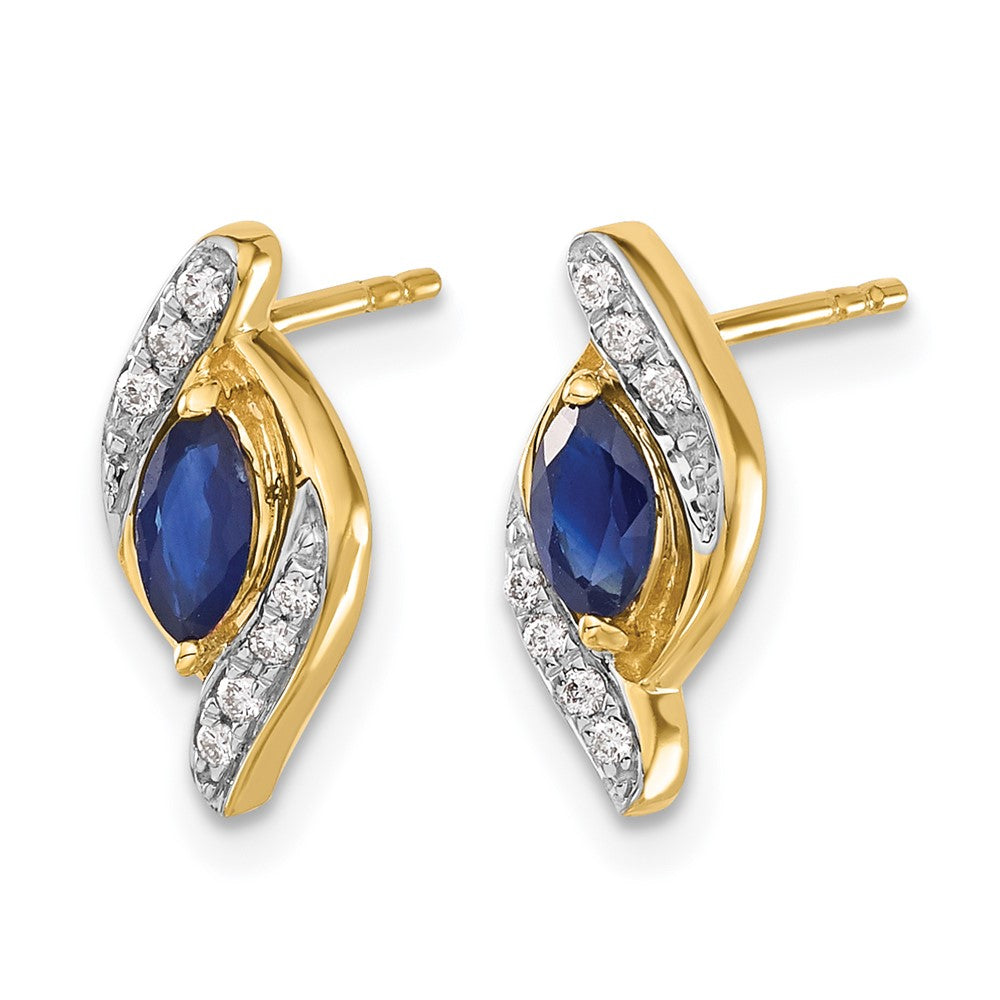 14k Yellow Gold Real Diamond and Sapphire Earrings