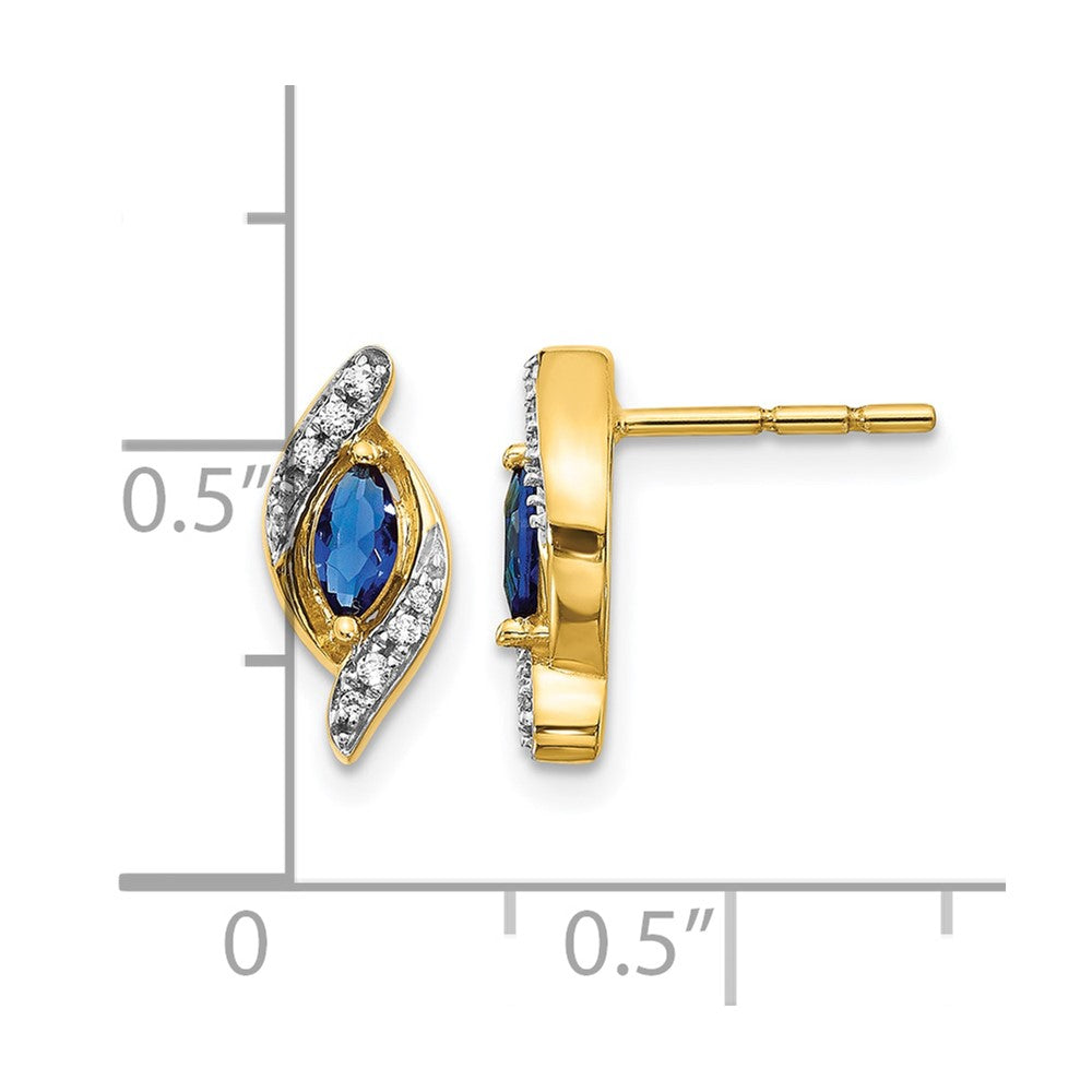 14k Yellow Gold Real Diamond and Sapphire Earrings