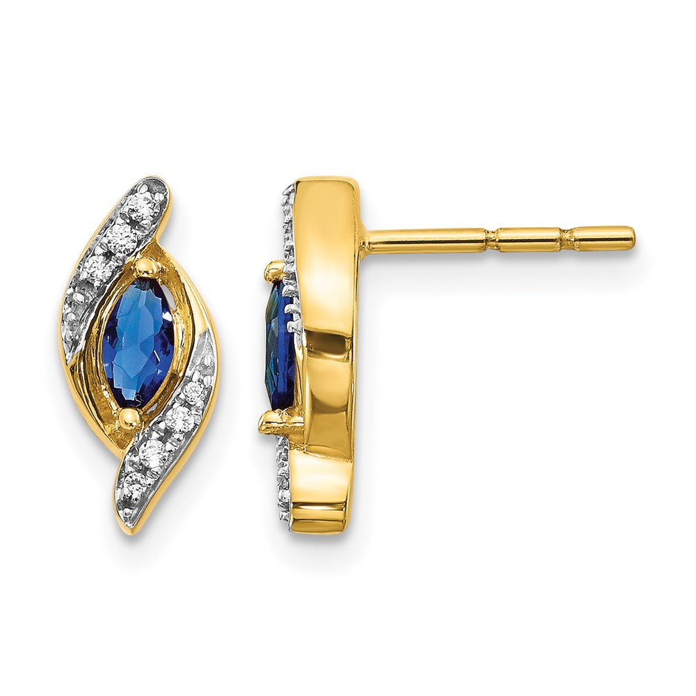 14k Yellow Gold Real Diamond and Sapphire Earrings