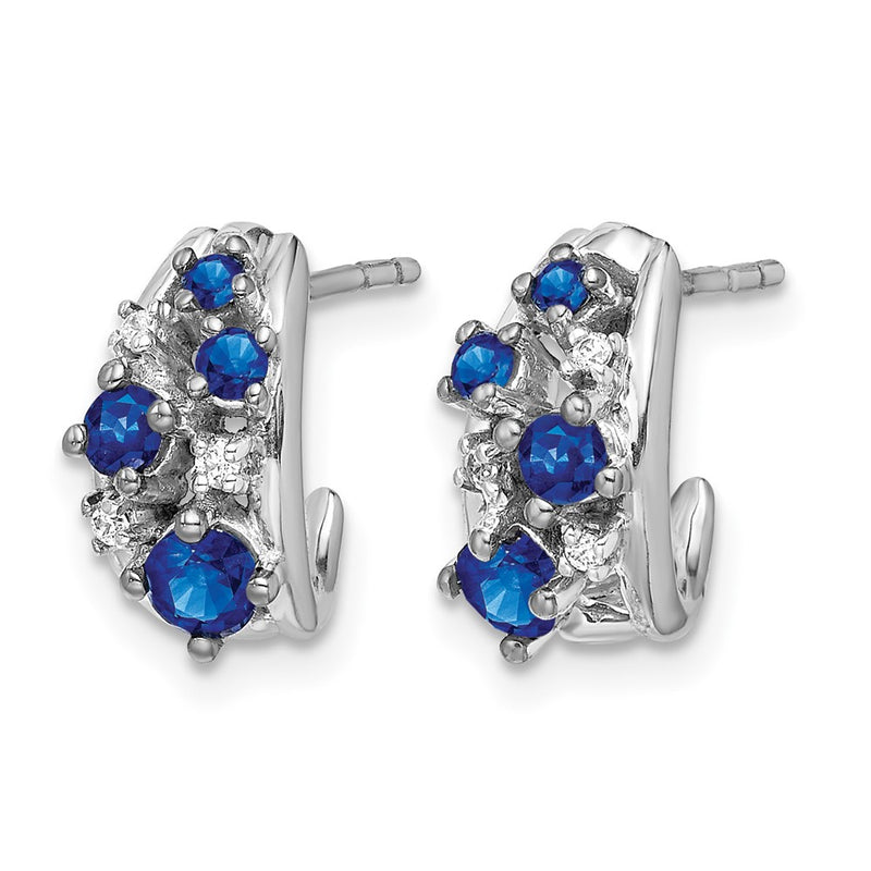 14k White Gold Real Diamond and Sapphire Polished Post Hoop Earrings