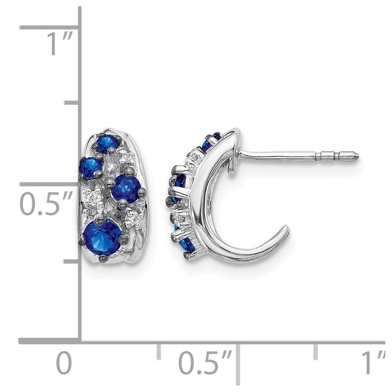 14k White Gold Real Diamond and Sapphire Polished Post Hoop Earrings