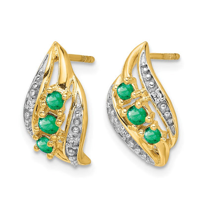14k Yellow Gold w/ Emerald and Real Diamond Polished Post Earrings