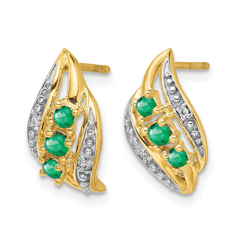 14k Yellow Gold w/ Emerald and Real Diamond Polished Post Earrings