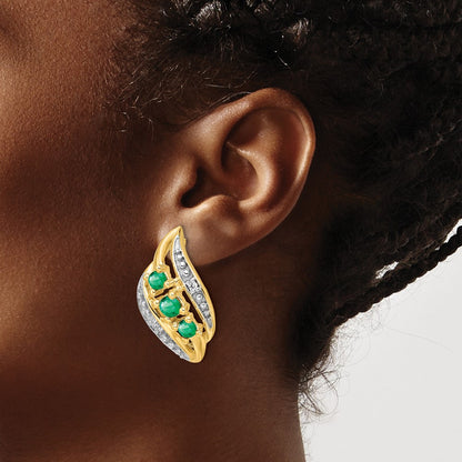 14k Yellow Gold w/ Emerald and Real Diamond Polished Post Earrings