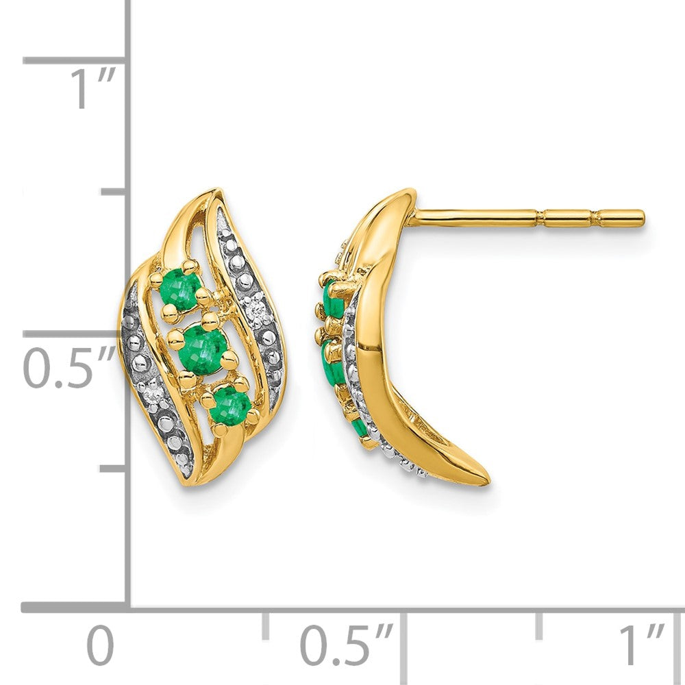 14k Yellow Gold w/ Emerald and Real Diamond Polished Post Earrings