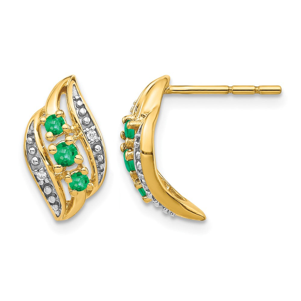 14k Yellow Gold w/ Emerald and Real Diamond Polished Post Earrings