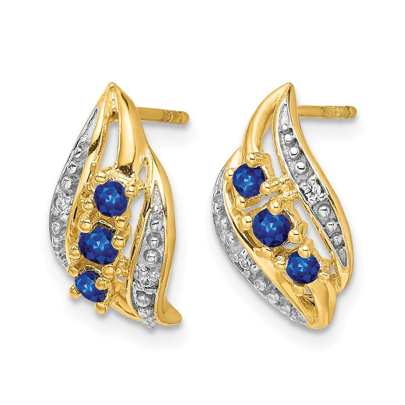 14k Yellow Gold w/ Sapphire and Real Diamond Polished Post Earrings