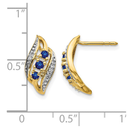 14k Yellow Gold w/ Sapphire and Real Diamond Polished Post Earrings