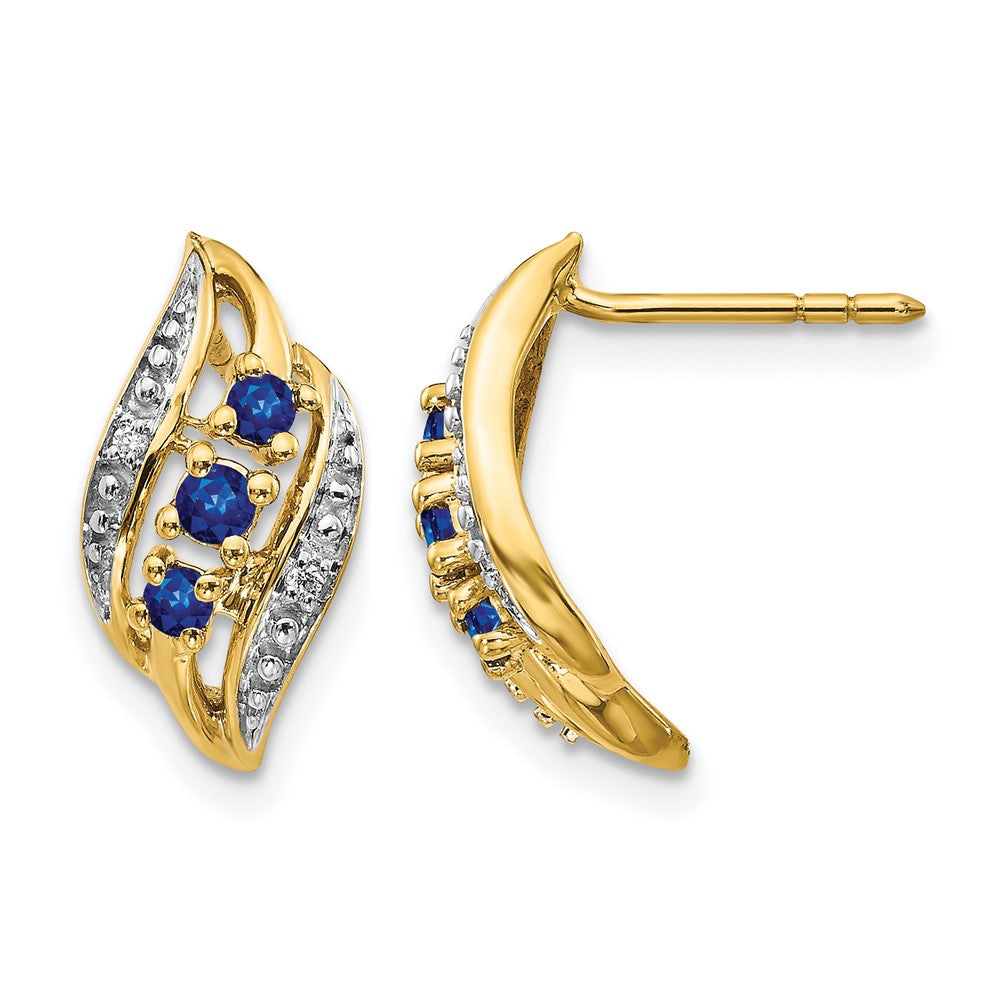 14k Yellow Gold w/ Sapphire and Real Diamond Polished Post Earrings