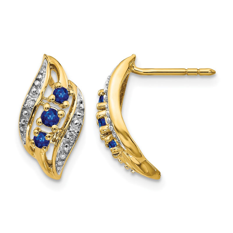 14k Yellow Gold w/ Sapphire and Real Diamond Polished Post Earrings