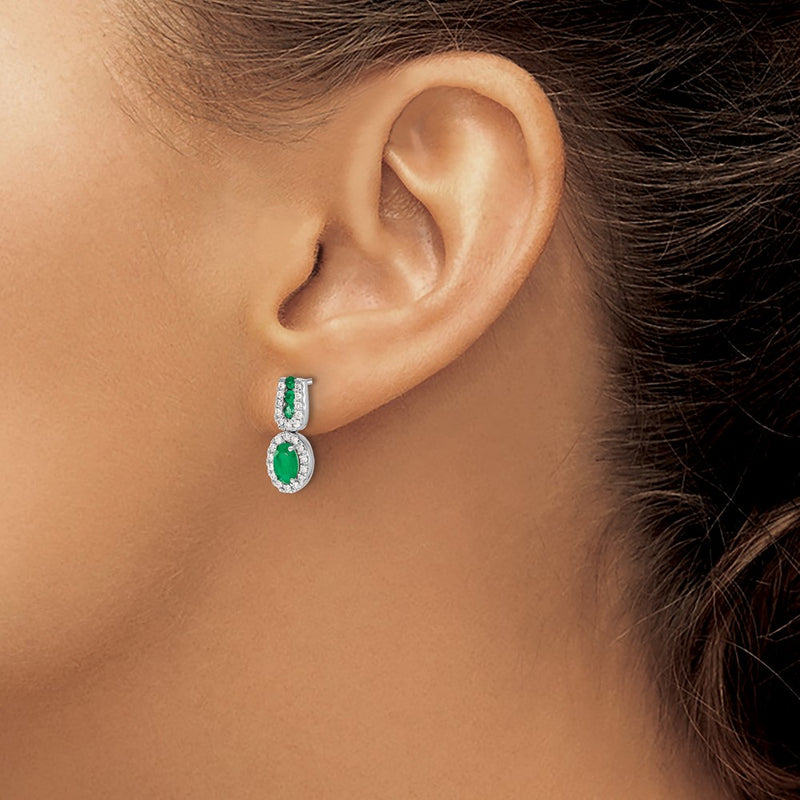 14k White Gold 1/3Ct Real Diamond and Emerald Earrings