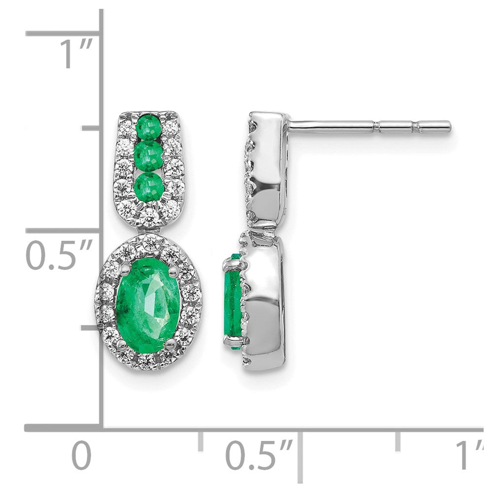 14k White Gold 1/3Ct Real Diamond and Emerald Earrings