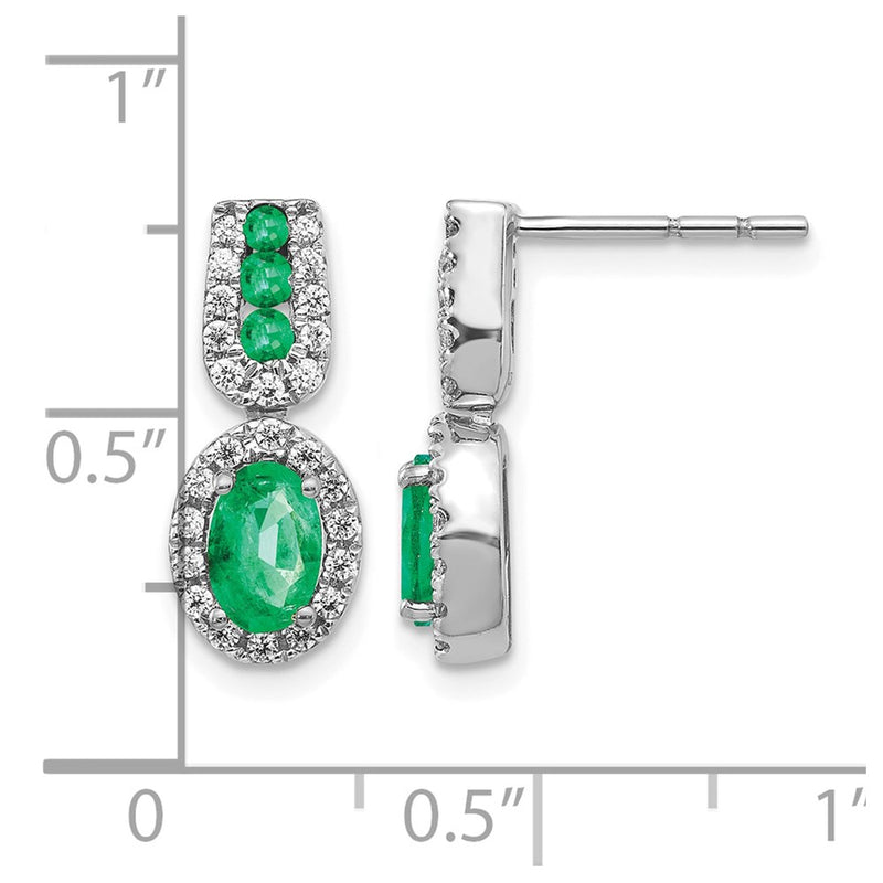 14k White Gold 1/3Ct Real Diamond and Emerald Earrings