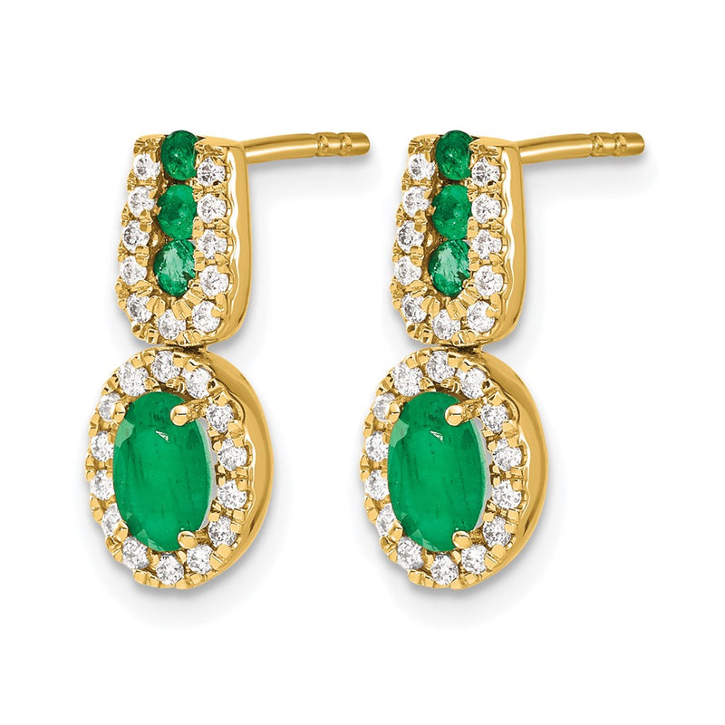 14k Yellow Gold 1/3Ct Real Diamond and Emerald Earrings