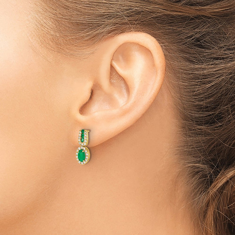 14k Yellow Gold 1/3Ct Real Diamond and Emerald Earrings