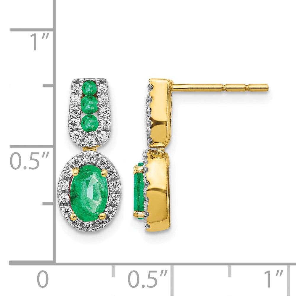 14k Yellow Gold 1/3Ct Real Diamond and Emerald Earrings