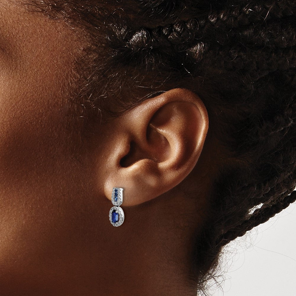 14k White Gold Real Diamond and Sapphire Post Earrings