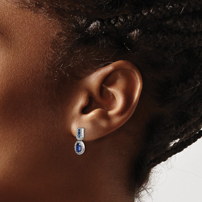 14k White Gold Real Diamond and Sapphire Post Earrings