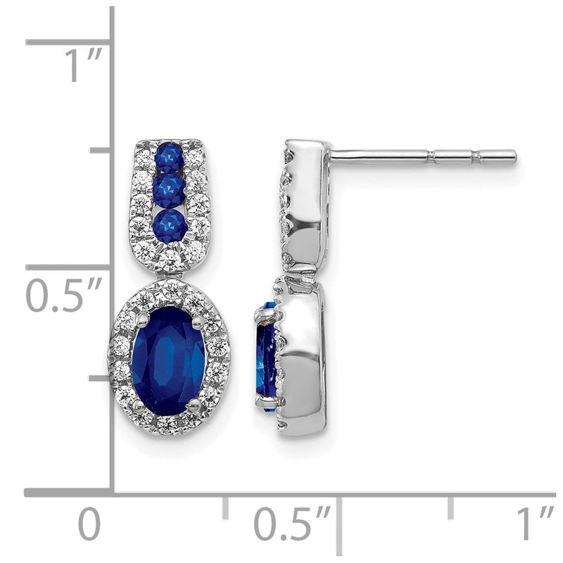 14k White Gold Real Diamond and Sapphire Post Earrings