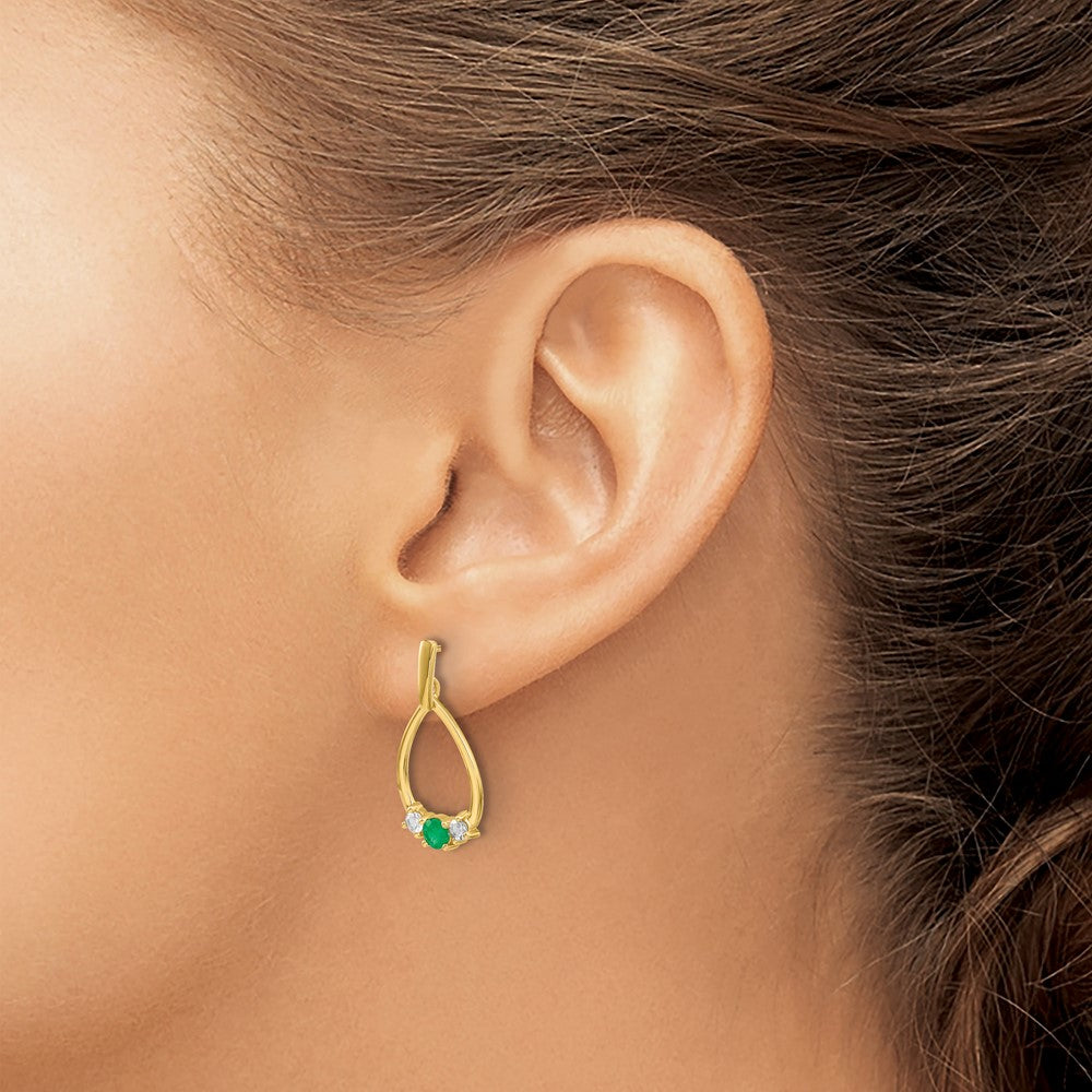10K Yellow Gold Emerald And White Sapphire Post Dangle Earrings