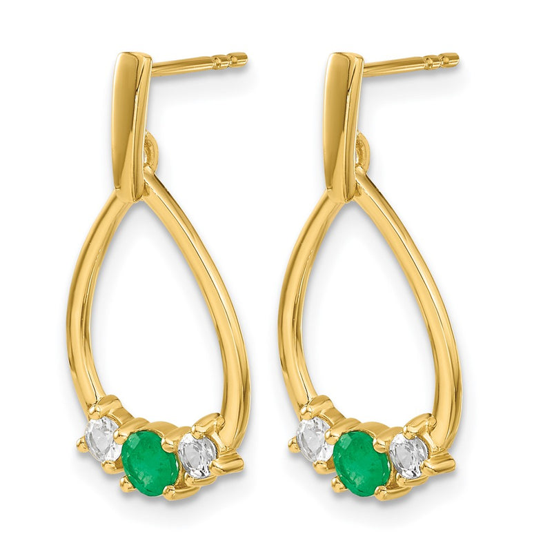 14k Yellow Gold Emerald and White Sapphire Post Dangle Earrings