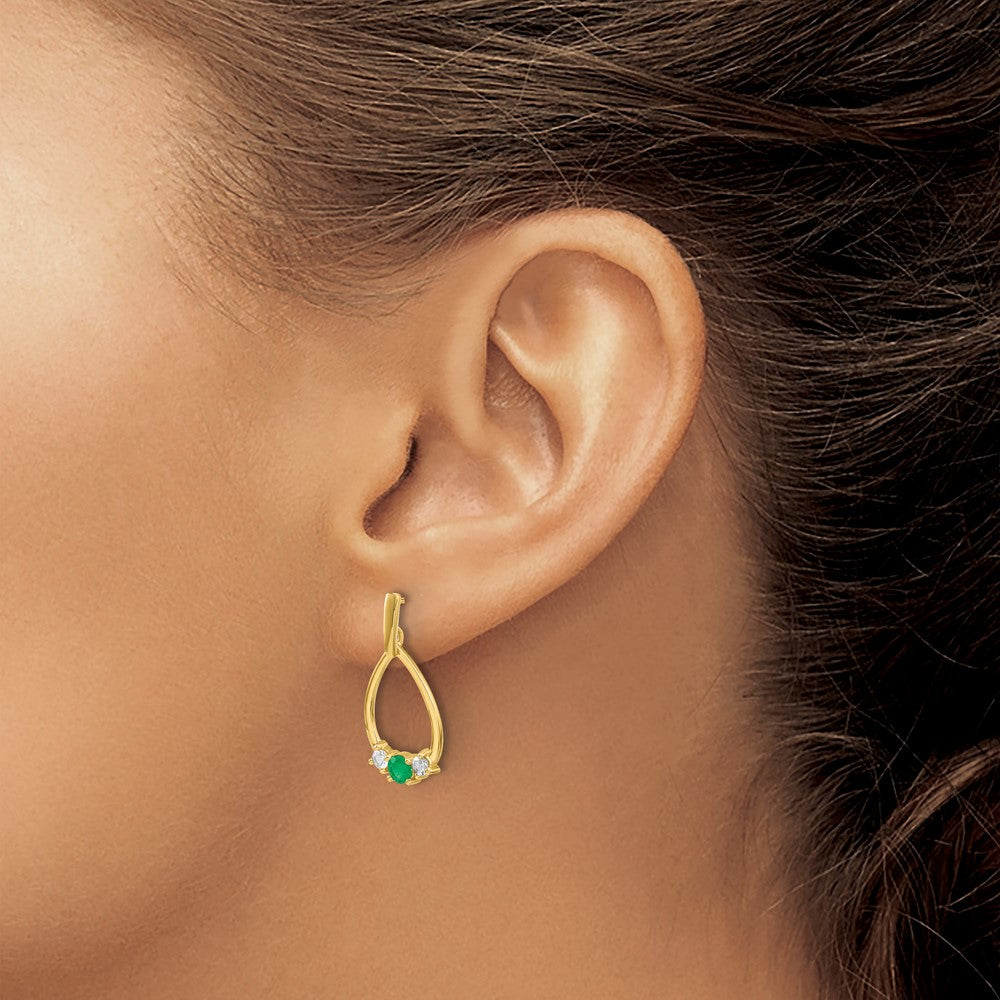 14k Yellow Gold 1/3 Ct. Lab Grown Diamond VS/SI+ G+ and Created Emerald Dangle Post Earrings