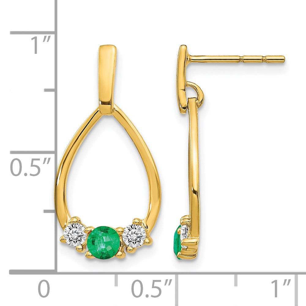14k Yellow Gold Emerald and White Sapphire Post Dangle Earrings