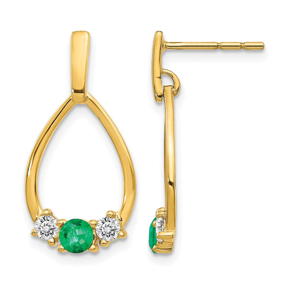 14k Yellow Gold Emerald and White Sapphire Post Dangle Earrings