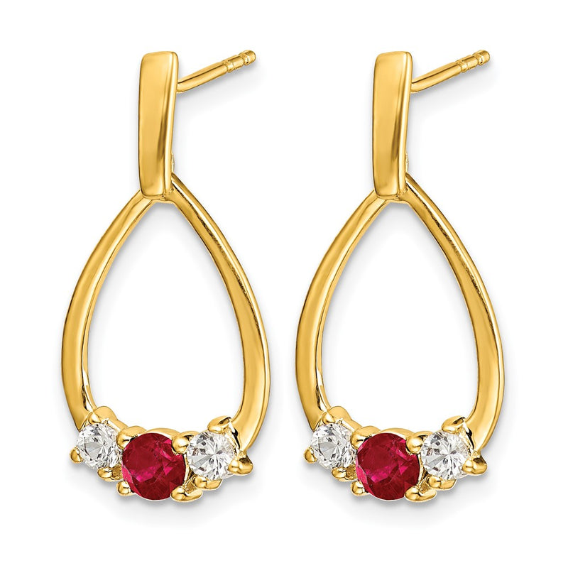 10k Yellow Gold 1/4 Ct. Lab Grown Diamond VS/SI+ G+ and Created Ruby Complete Dangle Teardrop Post Earrings