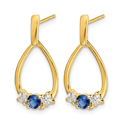 10k Yellow Gold 1/3 Ct. Lab Grown Diamond VS/SI+ G+ and Created Sapphire Complete Dangle Teardrop Earrings