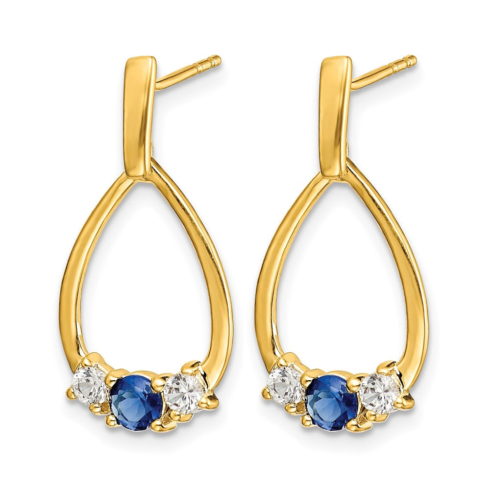 14k Yellow Gold 1/3 Ct. Lab Grown Diamond VS/SI+ G+ and Created Sapphire Dangle Teardrop Earrings
