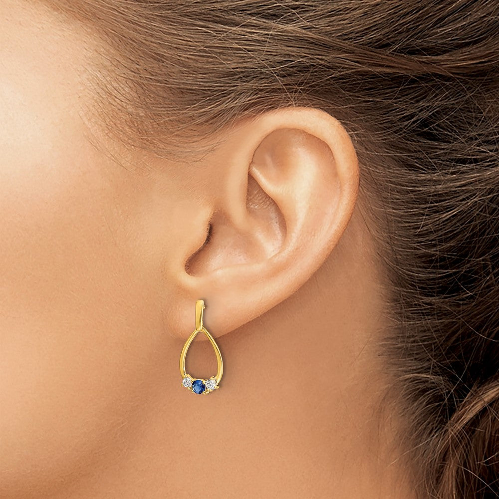 14k Yellow Gold Blue and White Sapphire Post Dangle Earrings