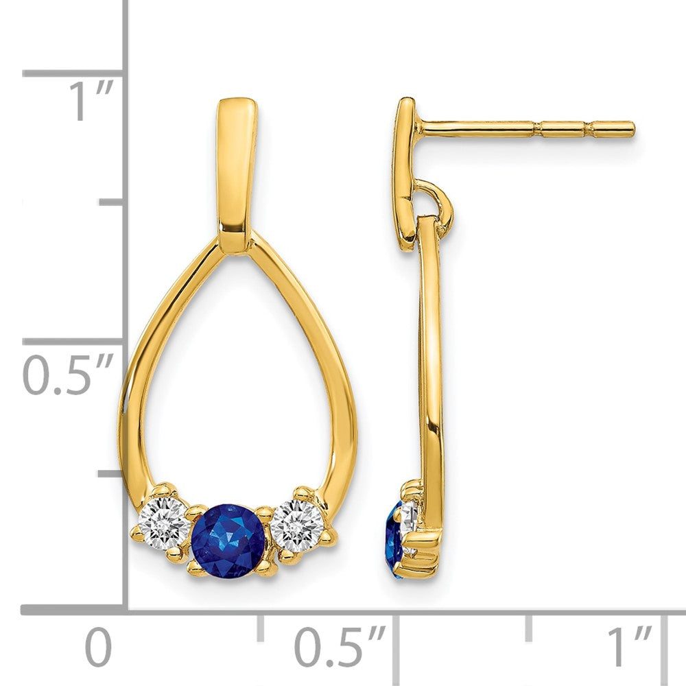 14k Yellow Gold 1/3 Ct. Lab Grown Diamond VS/SI+ G+ and Created Sapphire Dangle Teardrop Earrings