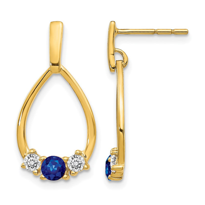 14k Yellow Gold Blue and White Sapphire Post Dangle Earrings