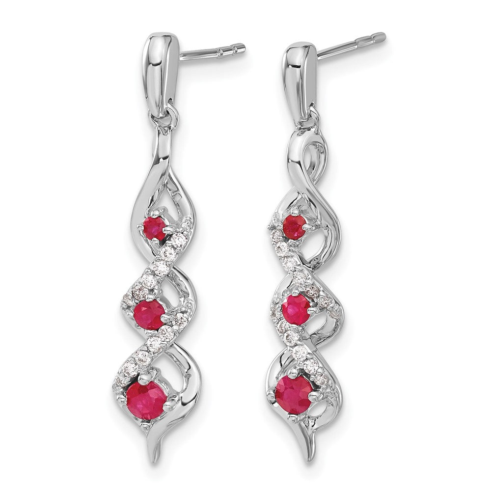 14k White Gold Real Diamond and Ruby Post Dangle Earrings