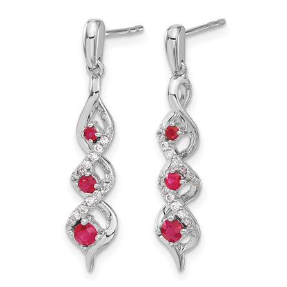 14k White Gold Real Diamond and Ruby Post Dangle Earrings