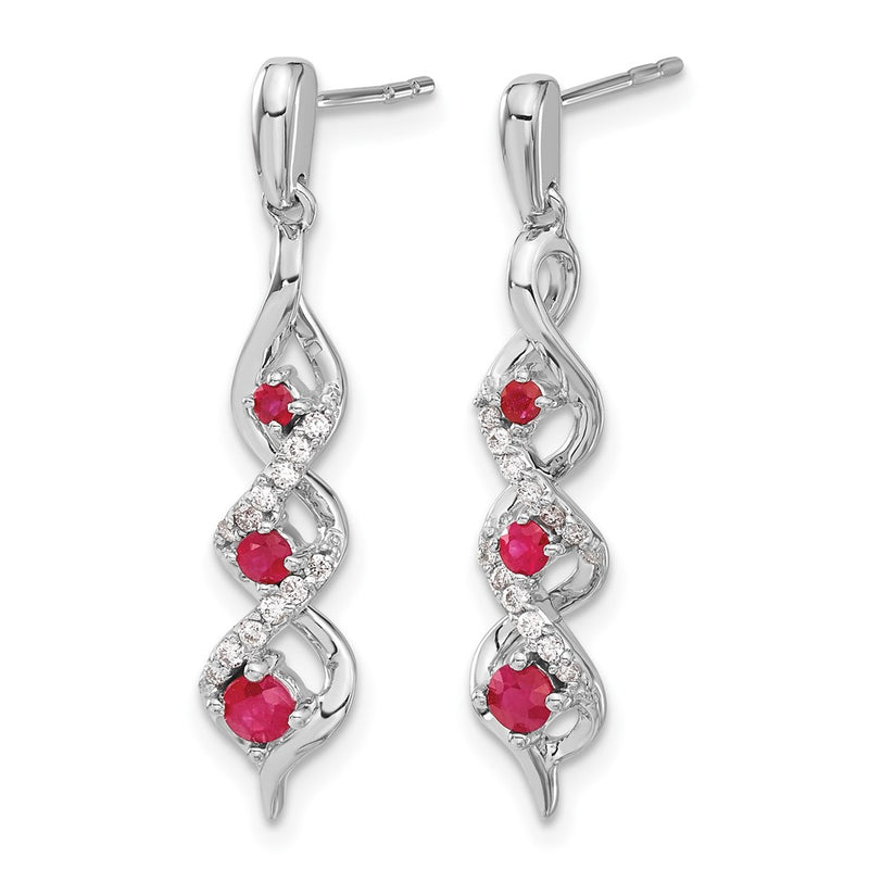 14k White Gold Real Diamond and Ruby Post Dangle Earrings