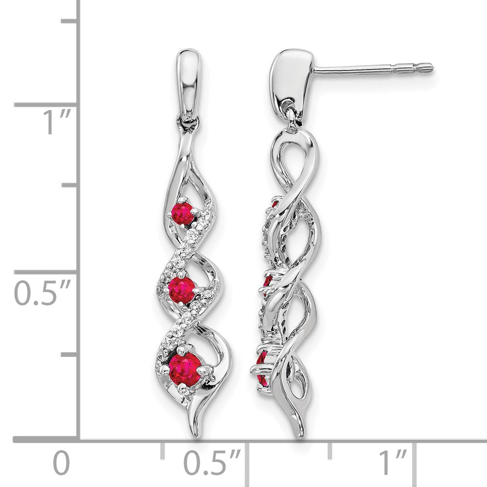 14k White Gold Real Diamond and Ruby Post Dangle Earrings