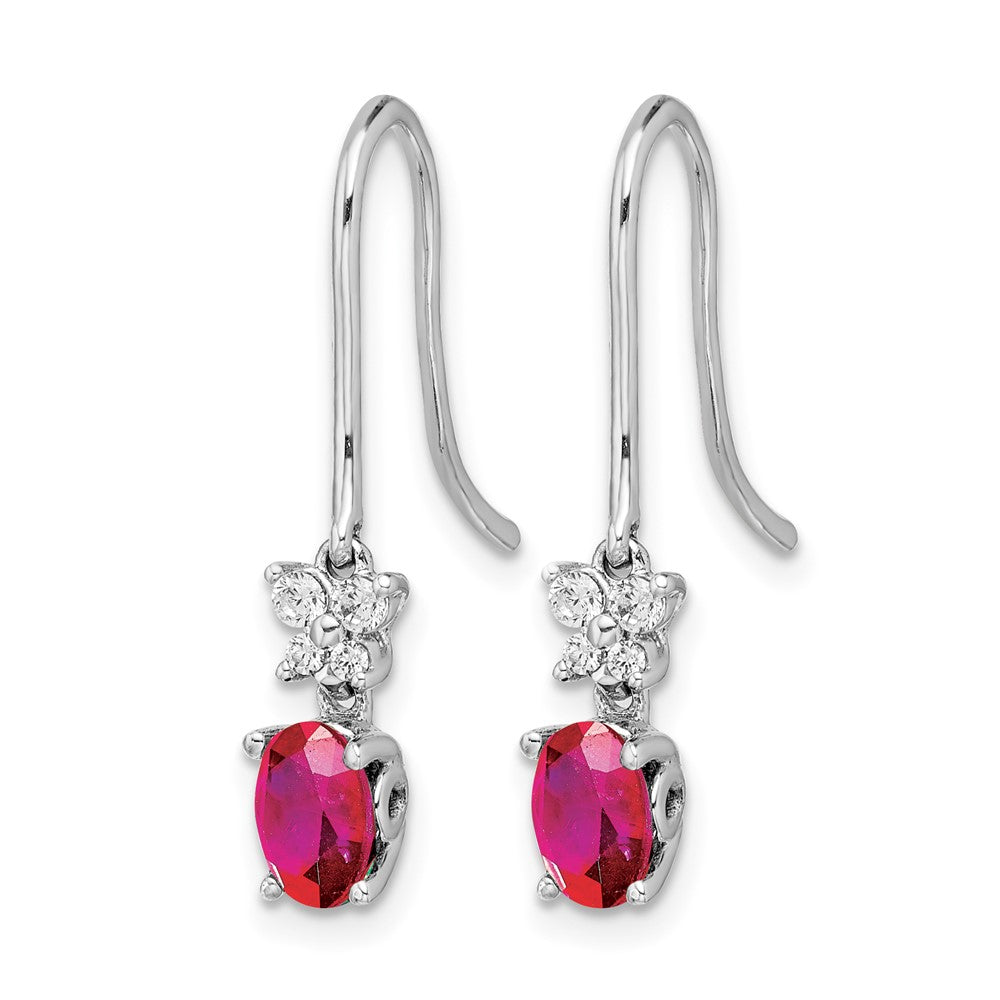 14k White Gold Real Diamond and Oval Ruby Earrings