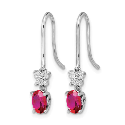 14k White Gold Real Diamond and Oval Ruby Earrings