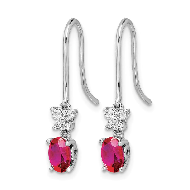14k White Gold Real Diamond and Oval Ruby Earrings