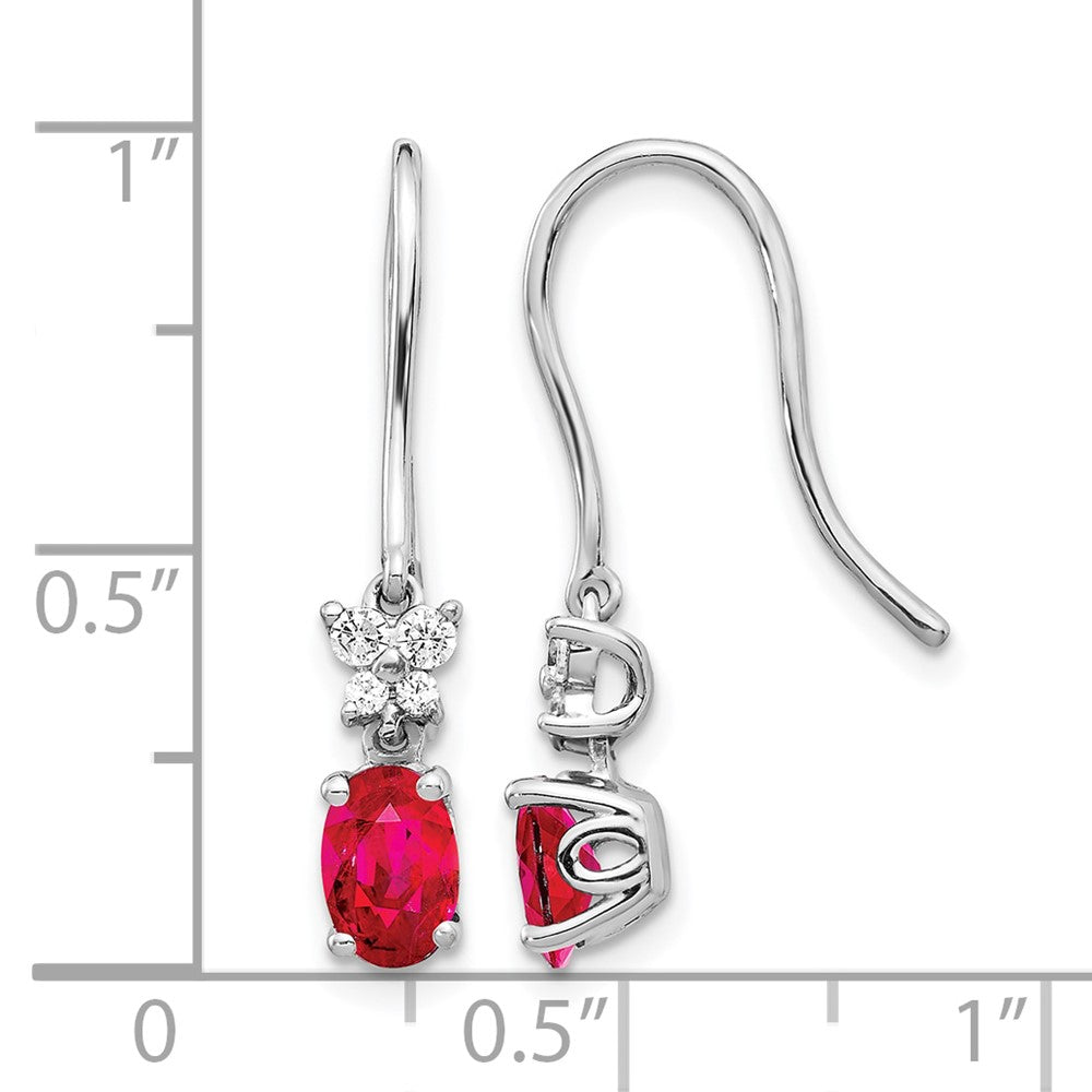 14k White Gold Real Diamond and Oval Ruby Earrings