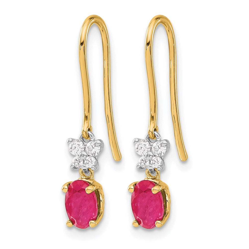 14k Yellow Gold Two Tone Real Diamond and Oval Ruby Earrings