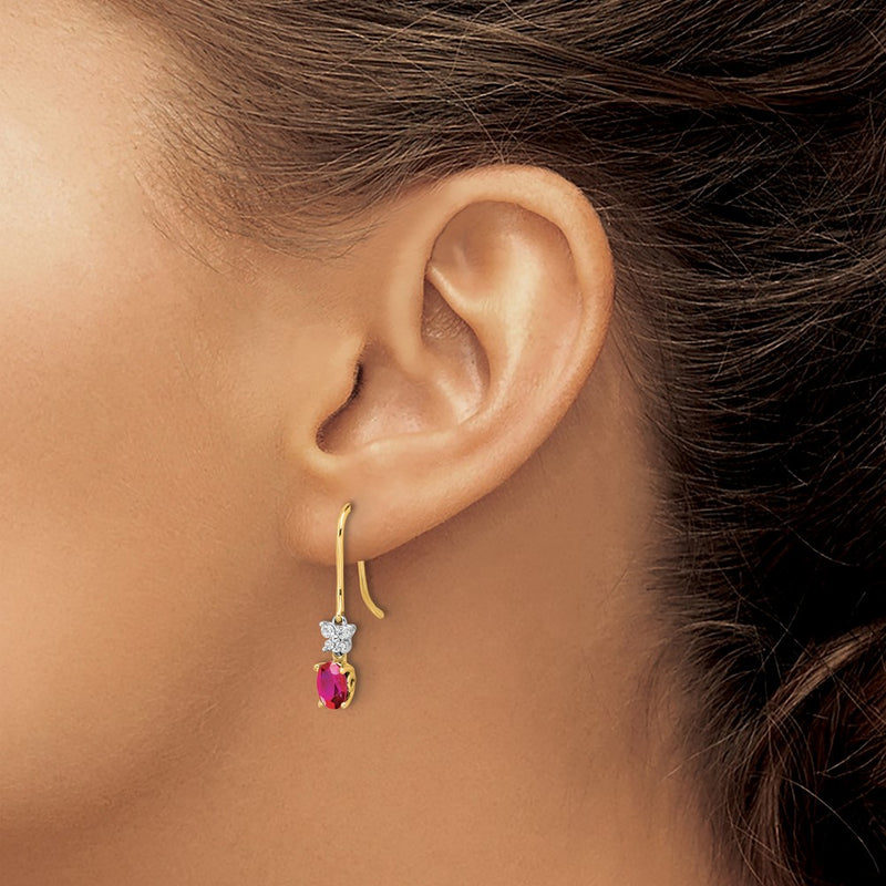 14k Yellow Gold Two Tone Real Diamond and Oval Ruby Earrings