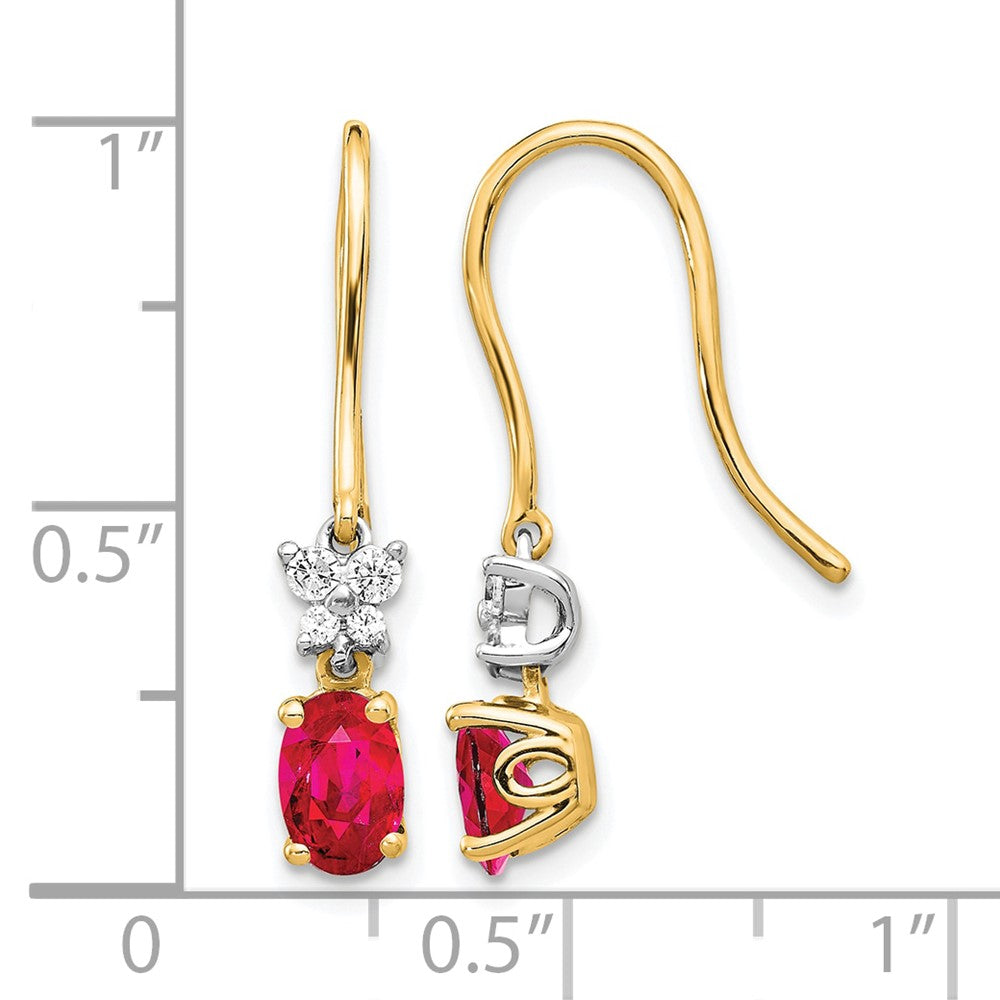 14k Yellow Gold Two Tone Real Diamond and Oval Ruby Earrings