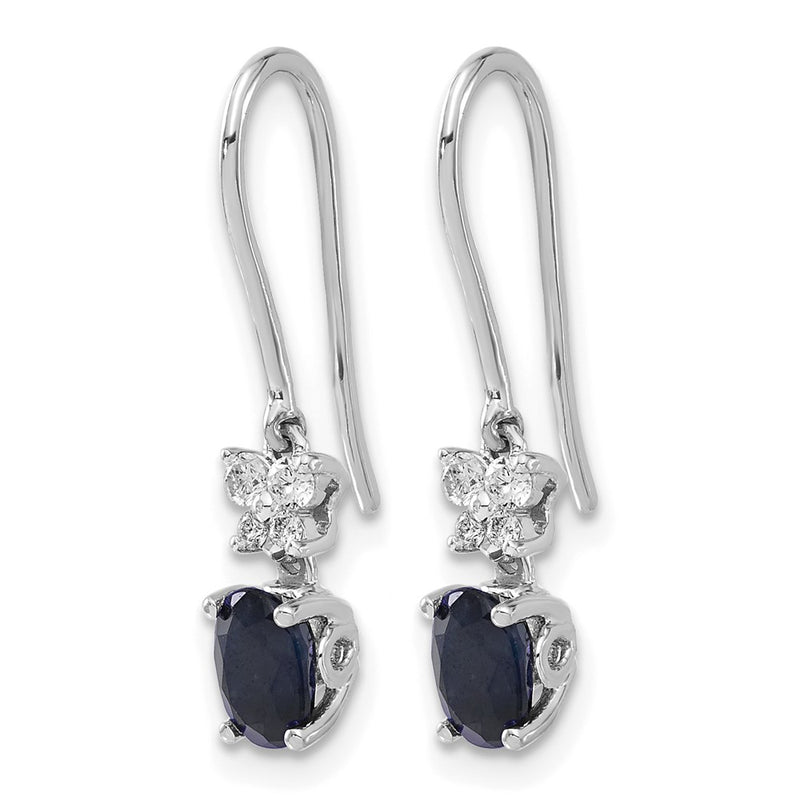 10K White Gold Diamond And Oval Sapphire Shepherd Hook Earrings
