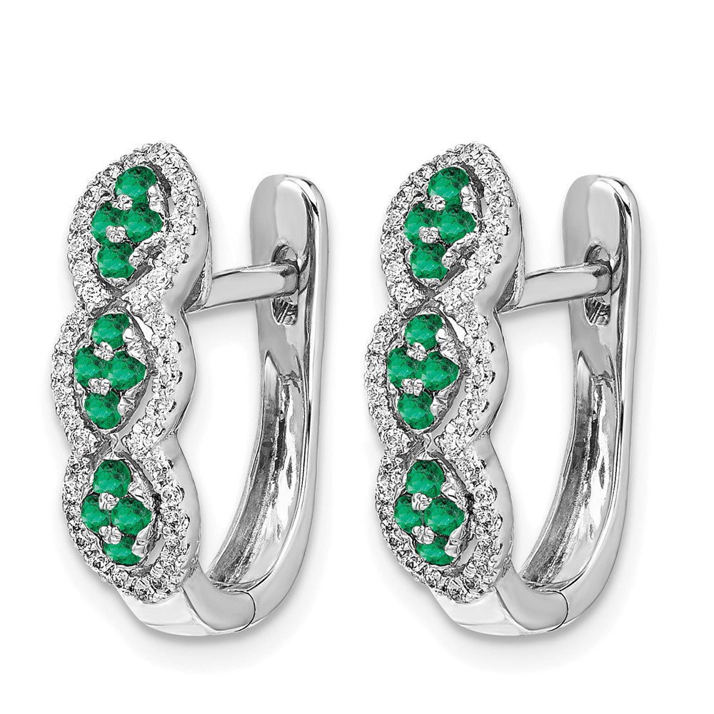 14k White Gold Real Diamond and Emerald Hinged Earrings