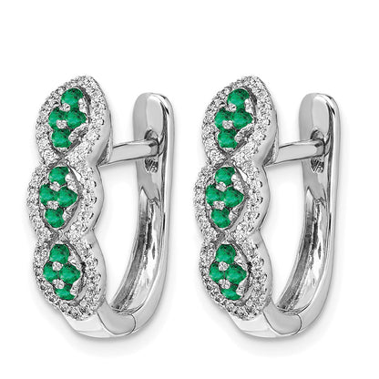 14k White Gold Real Diamond and Emerald Hinged Earrings