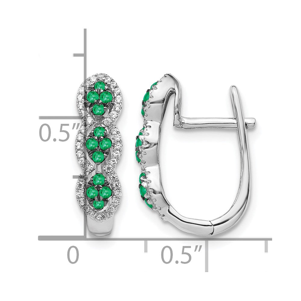 14k White Gold Real Diamond and Emerald Hinged Earrings