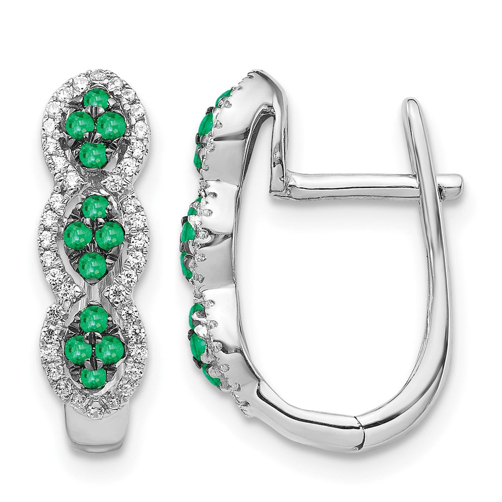 14k White Gold Real Diamond and Emerald Hinged Earrings